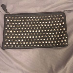 Black silver studded stud make up bag cosmetic